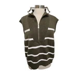 Talbots Sweater Vest‎ Green 1/2 Zip Striped Cotton Blend Womens Plus Size 2X